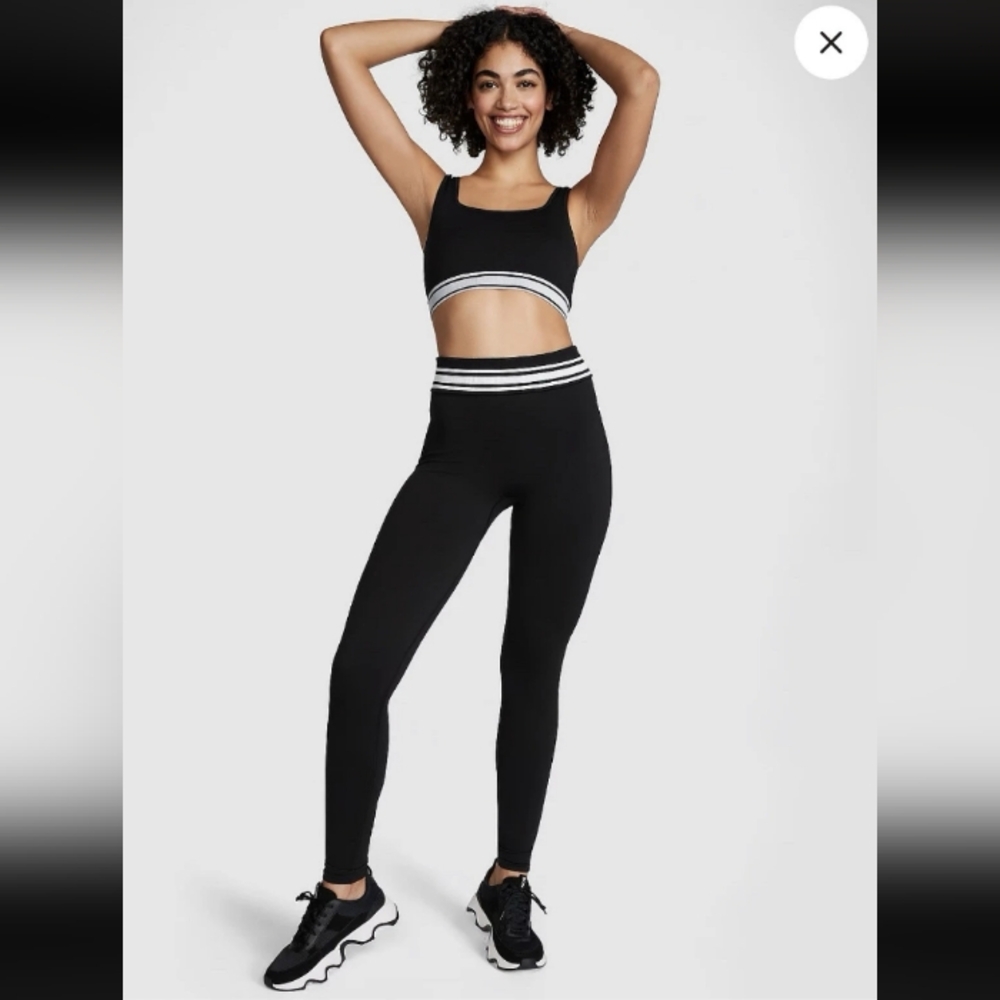 Victoria’s PINK Black Athletic Flip It Seamless Foldover Leggings - Large